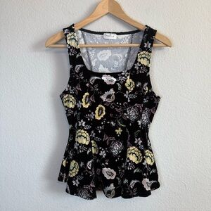Vintage poetry Floral Velvet Sleeveless Peplum Bottom Shirt Blouse